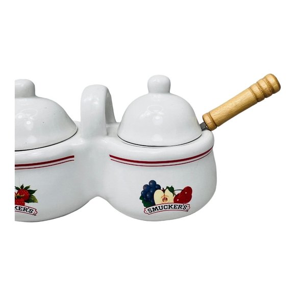 Vintage Smuckers Double Sided Jam/Jelly/Condiment Jar With Spoons & Lids EUC - Picture 3 of 10